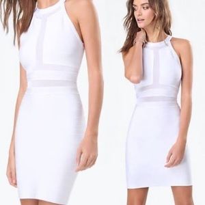 Bebe White Cassie Mesh Inset Bandage Dress
